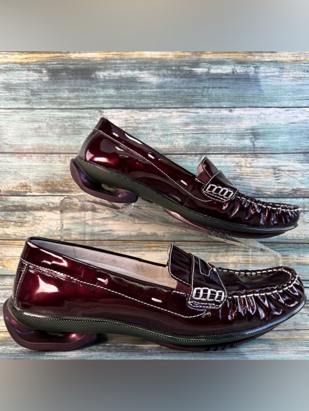 Asgi Comfort Penny Loafers Womens 8M Burgundy Patent Leather Dress Work Shoes